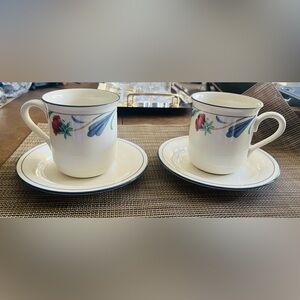 Lenox ChinaStone Mugs with Poppies in Blue Design